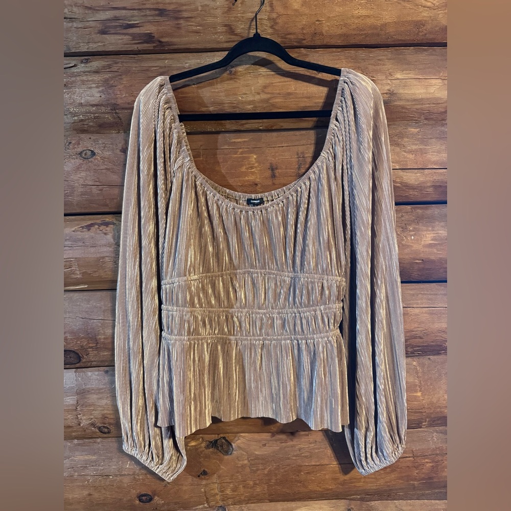 Express size xl Tan Pleated Blouse balloon sleeve top